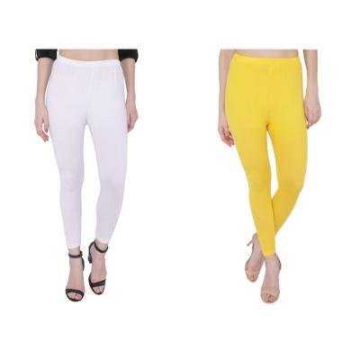 MADONA Ankel Lenth Western Wear Leggins (Solid) Whit,Yellow,Pack of 2