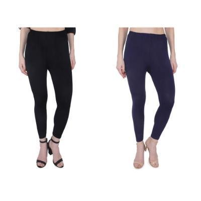 MADONA Ankel Lenth Western Wear Leggins (Solid)Blue,Black, Pack of 2