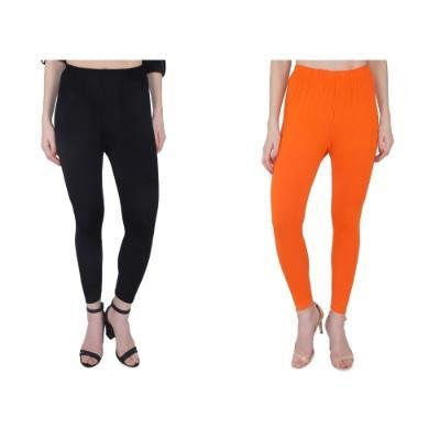MADONA Ankel Lenth Western Wear Leggins (Solid)Orange,Black, Pack of 2