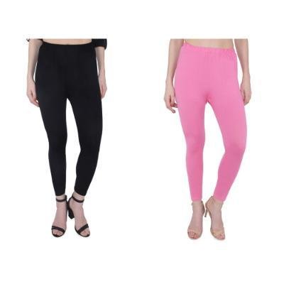 MADONA Ankel Lenth Western Wear Leggins (Solid) Pink,Black,Pack of 2