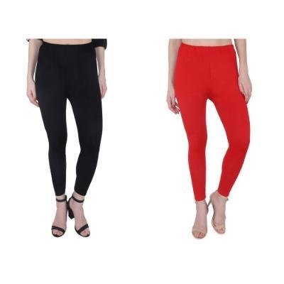 MADONA Ankel Lenth Western Wear Leggins (Solid) Red,Black,Pack of 2