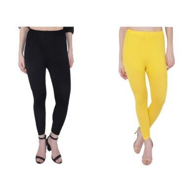 MADONA Ankel Lenth Western Wear Leggins (Solid) Yellow,Black,Pack of 2