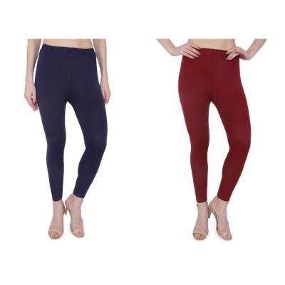 MADONA Ankel Lenth Western Wear Leggins (Solid)Maroon,Blue, Pack of 2