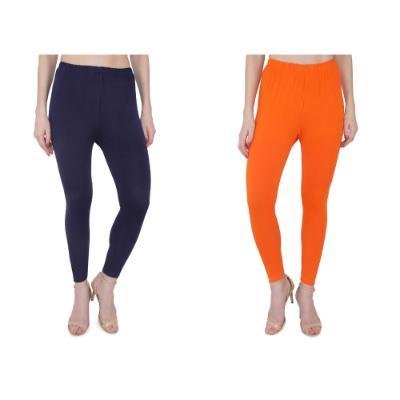 MADONA Ankel Lenth Western Wear Leggins (Solid) Orange,Blue,Pack of 2