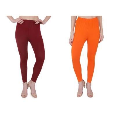 MADONA Ankel Lenth Western Wear Leggins (Solid)Orange,Maroon, Pack of 2