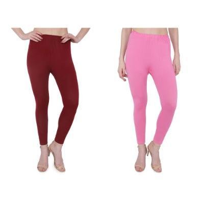 MADONA Ankel Lenth Western Wear Leggins (Solid)Maroon,Pink, Pack of 2