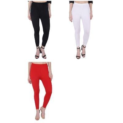 MADONA Ankel Lenth Western Wear Leggins (Solid)Black,White,Red, Pack of 3