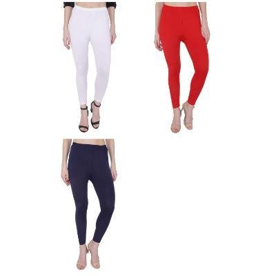MADONA Ankel Lenth Western Wear Leggins (Solid) White,Red,Blue,Pack of 3