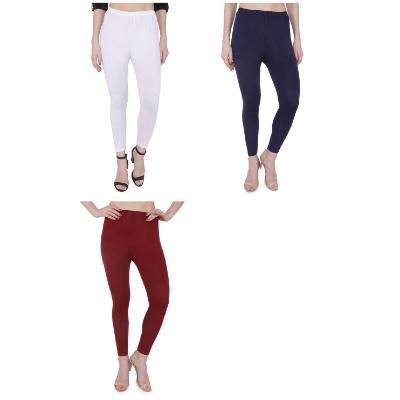 MADONA Ankel Lenth Western Wear Leggins (Solid) White,Blue,Maroon,Pack of 3