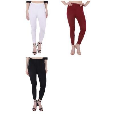 MADONA Ankel Lenth Western Wear Leggins (Solid)White,Maroon,Black, Pack of 3