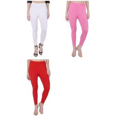 MADONA Ankel Lenth Western Wear Leggins (Solid) White,Red,Pink,Pack of 3