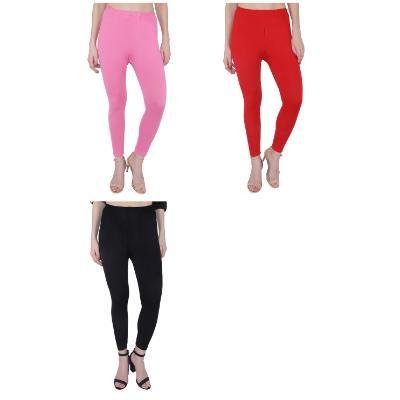 MADONA Ankel Lenth Western Wear Leggins (Solid) Pink,Red,Black,Pack of 3
