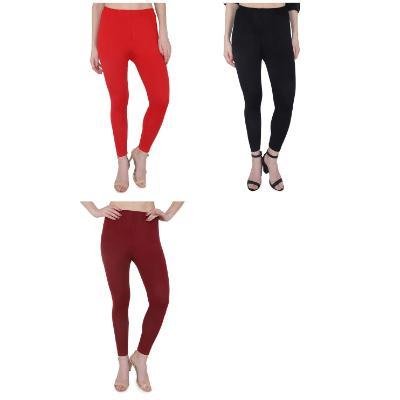 MADONA Ankel Lenth Western Wear Leggins (Solid) Red,Black,Maroon,Pack of 3