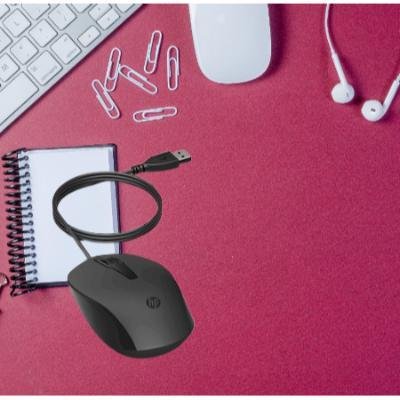 HP 150 Wired Mouse Wired Ambidextrous Optical Mouse (USB 2.0,Black) PACK OF 1