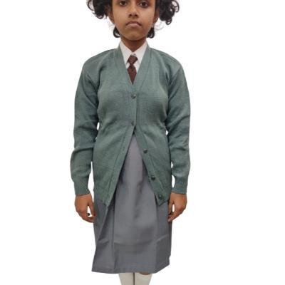 Cotton Blend Full Sleeves Cardigan School Sweater for Girls Grey (Pack Of 1 )