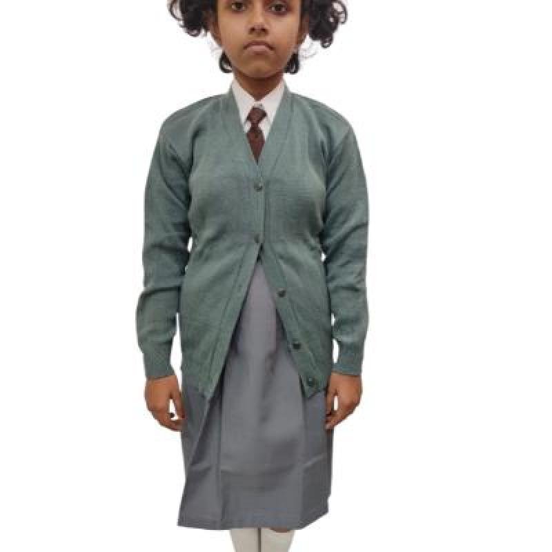 Cotton Blend Full Sleeves Cardigan School Sweater for Girls Grey (Pack Of 1 )