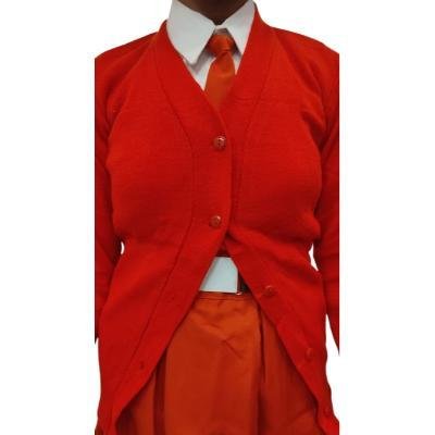 Cotton Blend Full Sleeves Cardigan School Sweater for Girls Orange (Pack Of 1 )