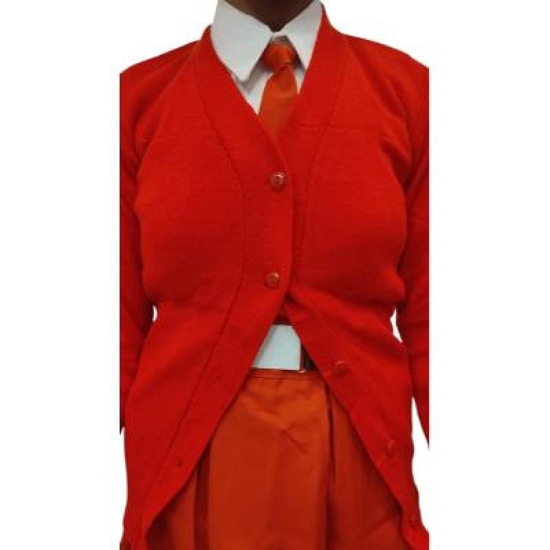 Cotton Blend Full Sleeves Cardigan School Sweater for Girls Orange (Pack Of 1 )