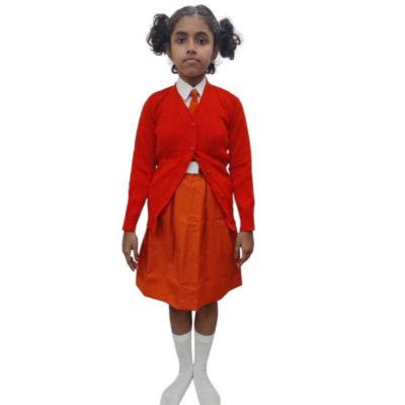 Cotton Blend Full Sleeves Cardigan School Sweater for Girls Orange (Pack Of 1 )