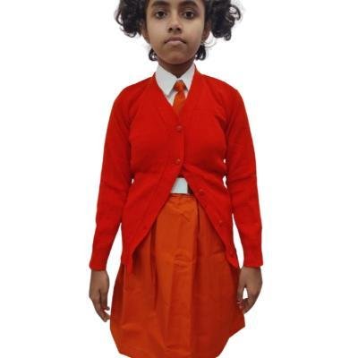 Cotton Blend Full Sleeves Cardigan School Sweater for Girls Orange (Pack Of 1 )