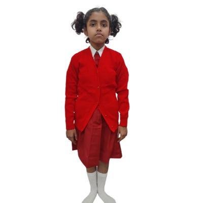 Cotton Blend Full Sleeves Cardigan School Sweater for Girls Red (Pack Of 1 )