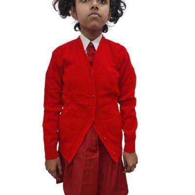 Cotton Blend Full Sleeves Cardigan School Sweater for Girls Red (Pack Of 1 )