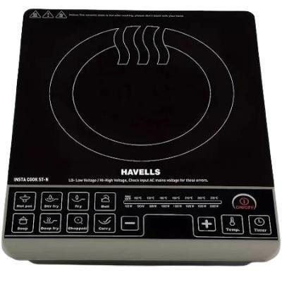 Havells InstaCook Energy-Efficient 2000W Induction Cooktop – Crystal Glass, 9 Cooking Modes, Digital LED Display, Auto Pan Detection & Copper Coil (Black, 3-Year Warranty)