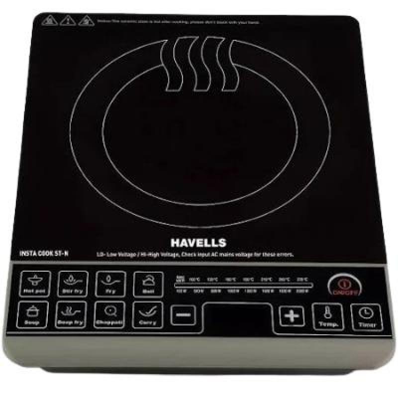 Havells InstaCook Energy-Efficient 2000W Induction Cooktop – Crystal Glass, 9 Cooking Modes, Digital LED Display, Auto Pan Detection & Copper Coil (Black, 3-Year Warranty)
