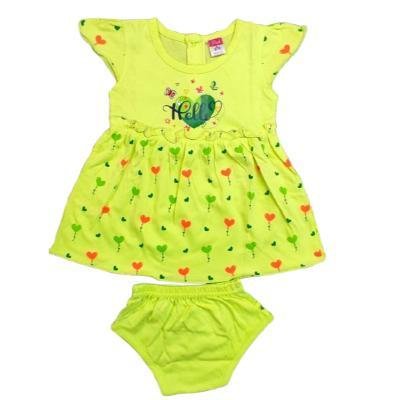 Pink Baby Girl's Back Side Open Frock With Panty (Green) PACK OF 1