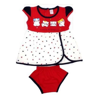 Pink Baby Girl's Back Side Open Frock With Panty (Red) PACK OF 1