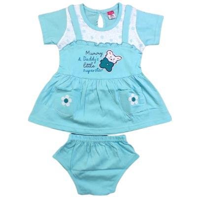 Pink Baby Girl's Back Side Open Frock With Panty (Sky Blue) PACK OF 1