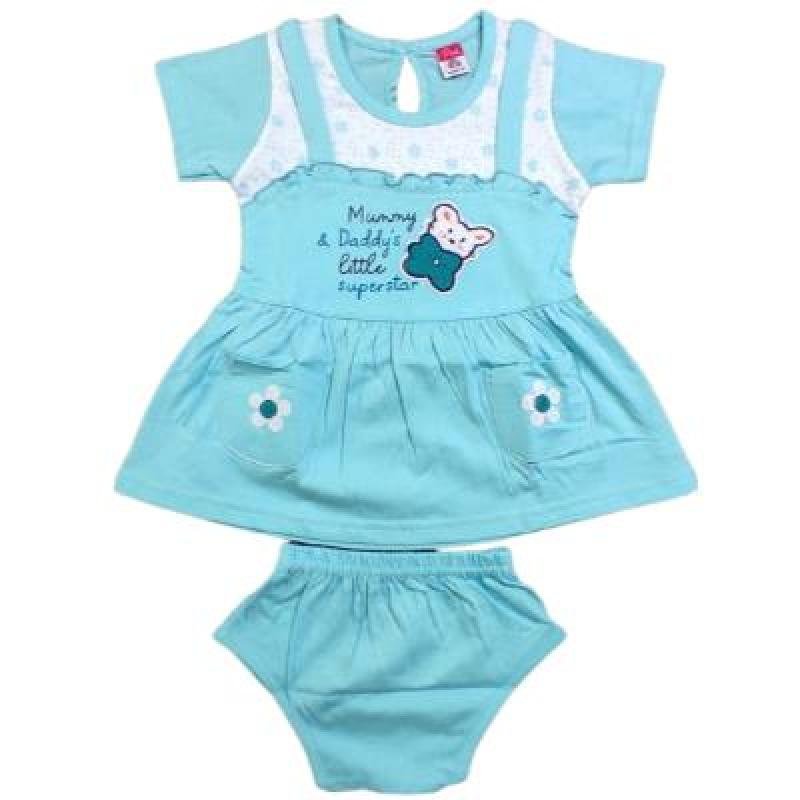 Pink Baby Girl's Back Side Open Frock With Panty (Sky Blue) PACK OF 1