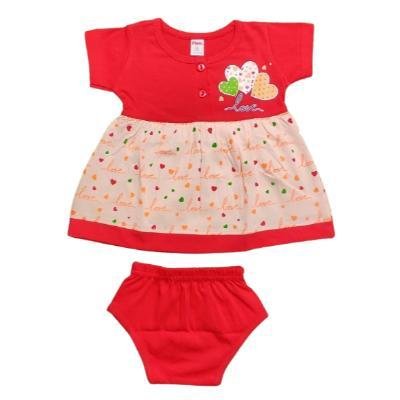 Pink Baby Girls Fornt Open  Frock With Panty(Red)PACK OF 1
