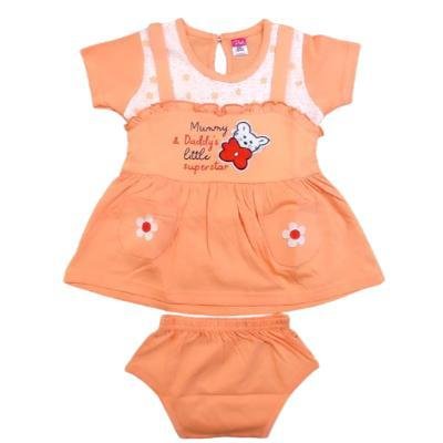 Pink Baby Girl's Back Side Open Frock With Panty (Peach) PACK OF 1