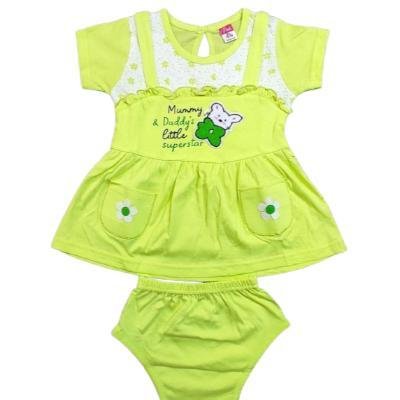 Pink Baby Girl's Back Side Open Frock With Panty (Light Green) PACK OF 1