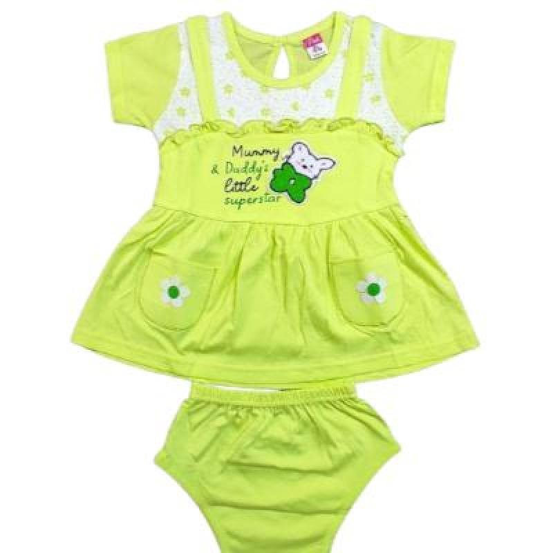 Pink Baby Girl's Back Side Open Frock With Panty (Light Green) PACK OF 1