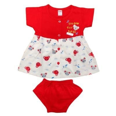 Pink Baby Girls Fornt Open  Frock With Panty(Red)PACK OF 1