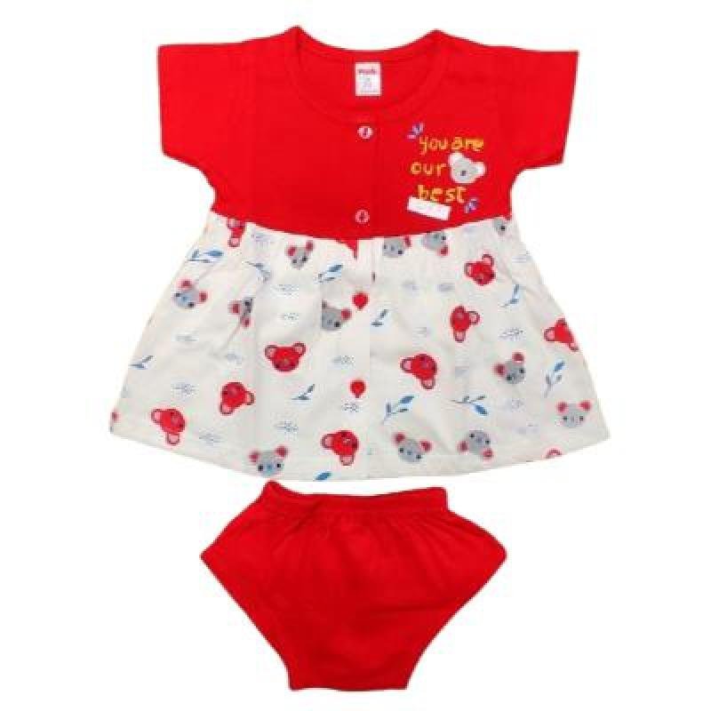 Pink Baby Girls Fornt Open  Frock With Panty(Red)PACK OF 1