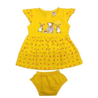 Pink Baby Girl's Back Side Open Frock With Panty (Yellow) PACK OF 1