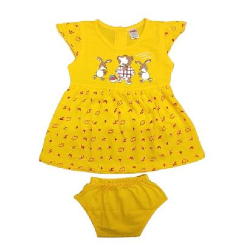 Pink Baby Girl's Back Side Open Frock With Panty (Yellow) PACK OF 1