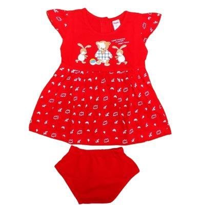 Pink Baby Girl's Back Side Open Frock With Panty (Red) PACK OF 1