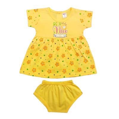 Pink Baby Girl's Back Side Open Frock With Panty (Yellow) PACK OF 1