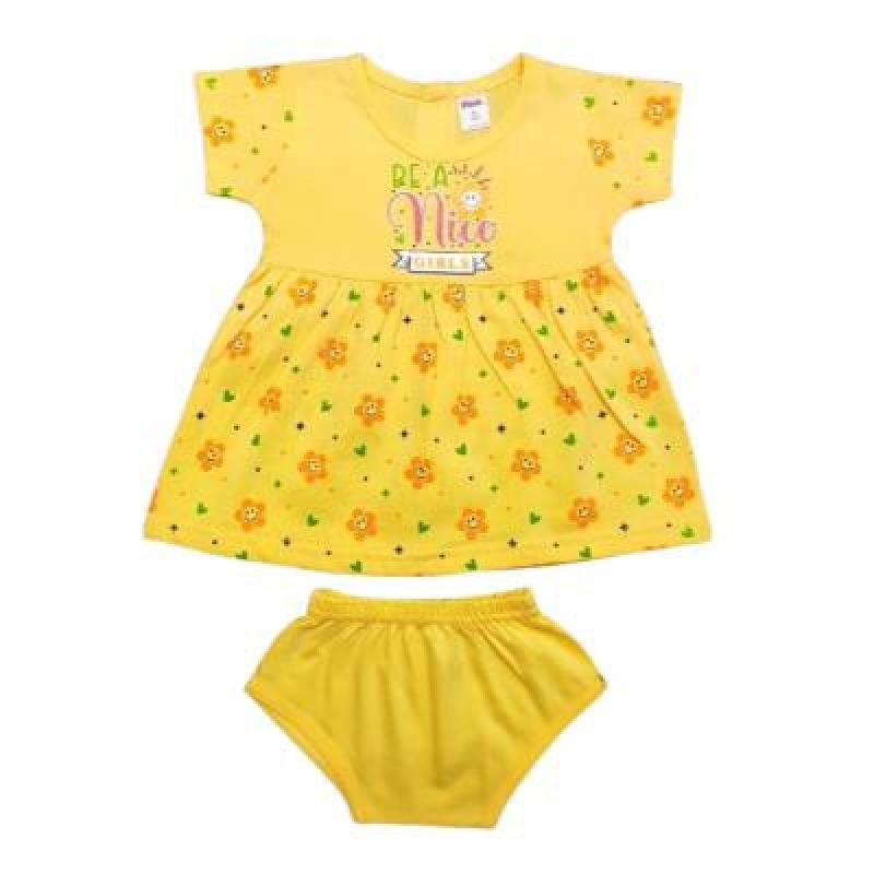 Pink Baby Girl's Back Side Open Frock With Panty (Yellow) PACK OF 1