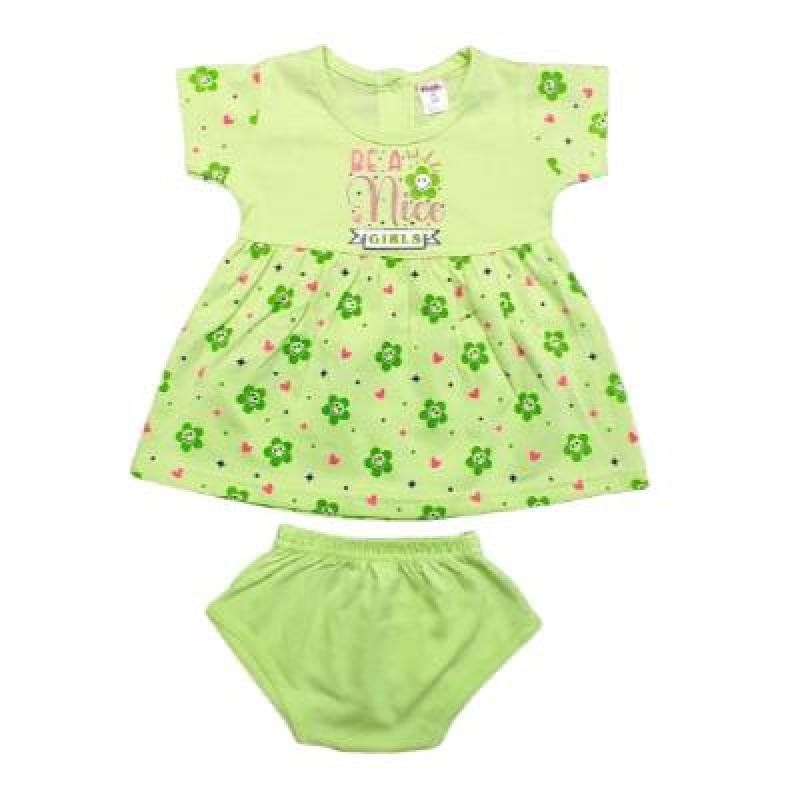 Pink Baby Girl's Back Side Open Frock With Panty (Green) PACK OF 1