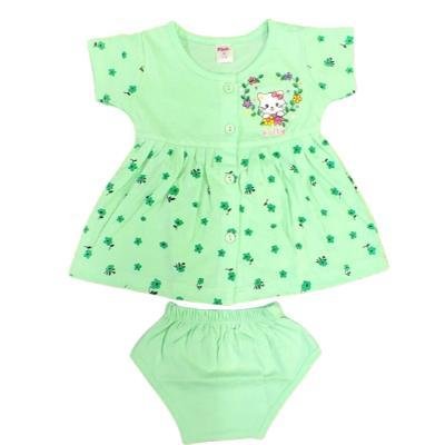 Pink Baby Girl's Front Open Frock With Panty (Sea Green) PACK OF 1