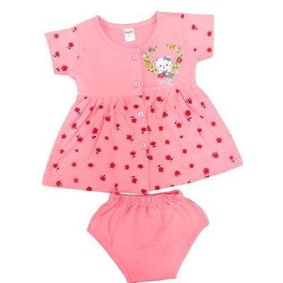 Pink Baby Girl's Front Open Frock With Panty (Peach) PACK OF 1