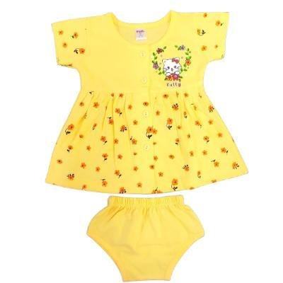 Pink Baby Girl's Front Open Frock With Panty (Yellow) PACK OF 1