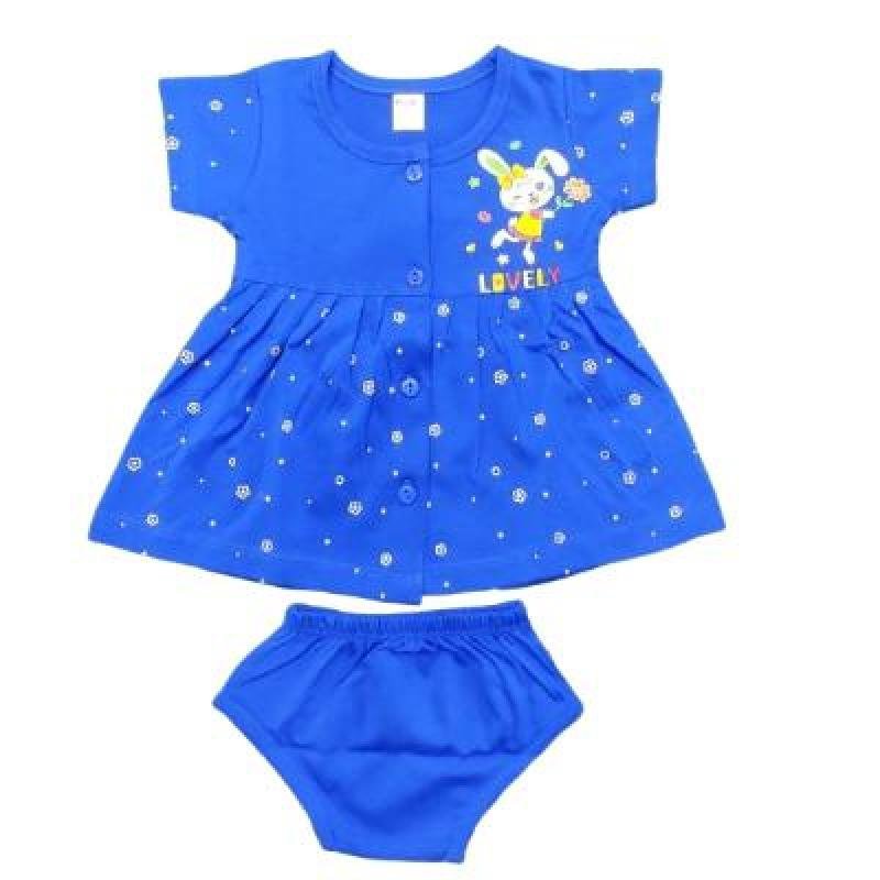 Pink Baby Girl's Front Open Frock With Panty (Neavy Blue) PACK OF 1