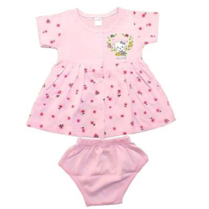Pink Baby Girl's  Fornt Open Frock With Panty (Baby Pink) PACK OF 1