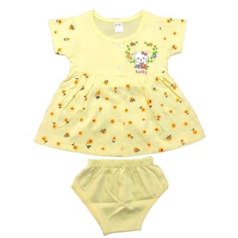 Pink Baby Girl's Front Open Frock With Panty (Lemon Yellow) PACK OF 1